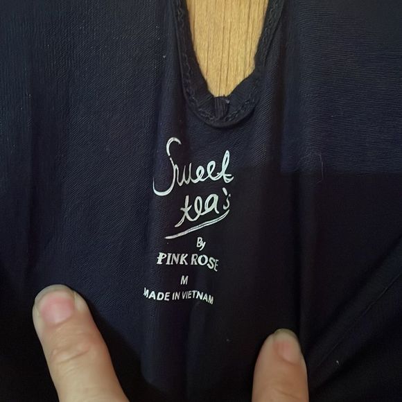 •PINK ROSE• STRAPPY BACK CRISS CROSS BACK NAVY BLOUSE IN SIZE MEDIUM - Picture 3 of 5